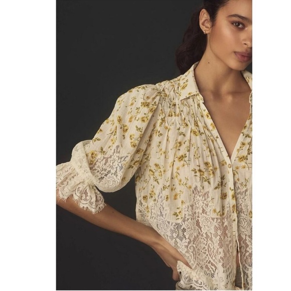 Anthropologie Ethereal Dainty Ditsy Floral Victorian Lace Cottage Blouse Size S - Picture 3 of 16
